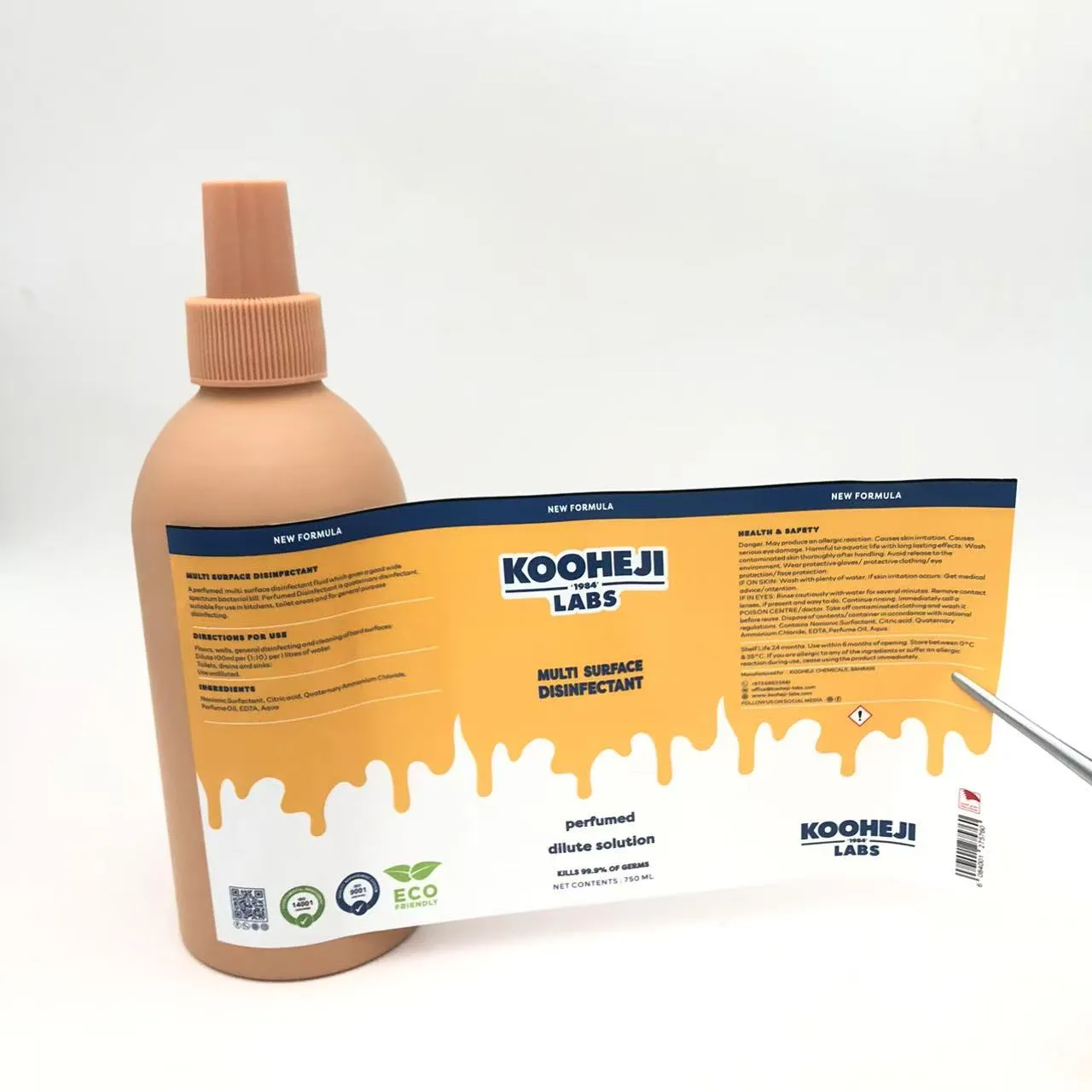 Etikety na balenie fliaš s dezinfekčným prostriedkom